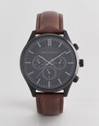 Asos Design Watch With Crocodile Emboss Strap And Contrast Black Case - Brown