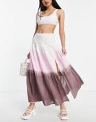 Asos Design Button Side Floaty Maxi Skirt With High Slit In Ombre-multi