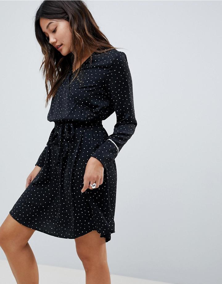 Pieces Dari Polka Dot Wrap Dress - Black