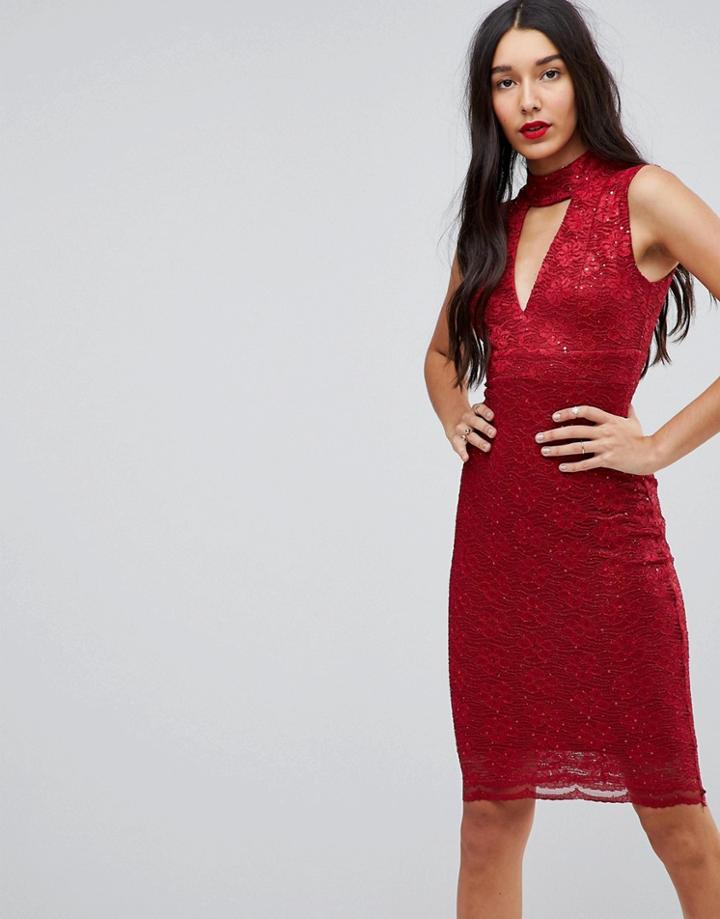 Jessica Wright Choker Neck Bodycon Dress - Red