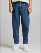 Bershka Balloon Fit Jeans In Mid Blue-blues