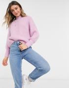 Pieces Sweater With High Neck And Puff Sleeve In Pastel Pink