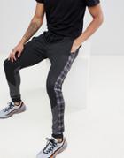 Night Addict Paneled Plaid Skinny Fit Tracksuit Joggers - Black