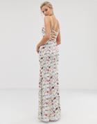 Dolly & Delicious Contrast Floral Embroidered Fishtail Maxi Dress In Multi - Multi