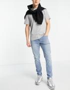 Asos Design Skinny Jeans In Mid Wash - Mblue-blues