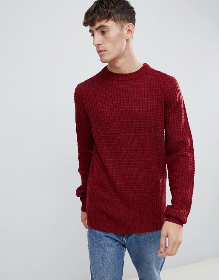 D-struct Chunky Waffle Knit Jumper - Red
