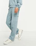 Asos Design Oversized Straight Leg Sweatpants With Snaps In Blue - Part Of A Set-grey