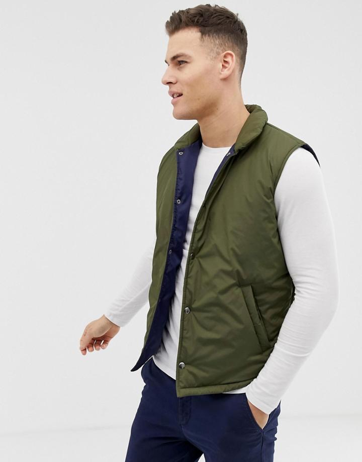 Asos Design Puffer Vest In Khaki-green