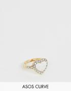 Asos Design Curve Exclusive Ring In Heart Shape With Faux Opal Stone And Crystals In Gold - Gold