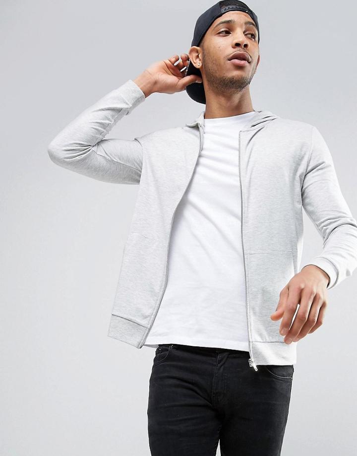 Asos Muscle Zip Up Hoodie - Gray