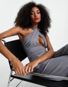Extro & Vert Halter Neck Crop Top In Slate Gray