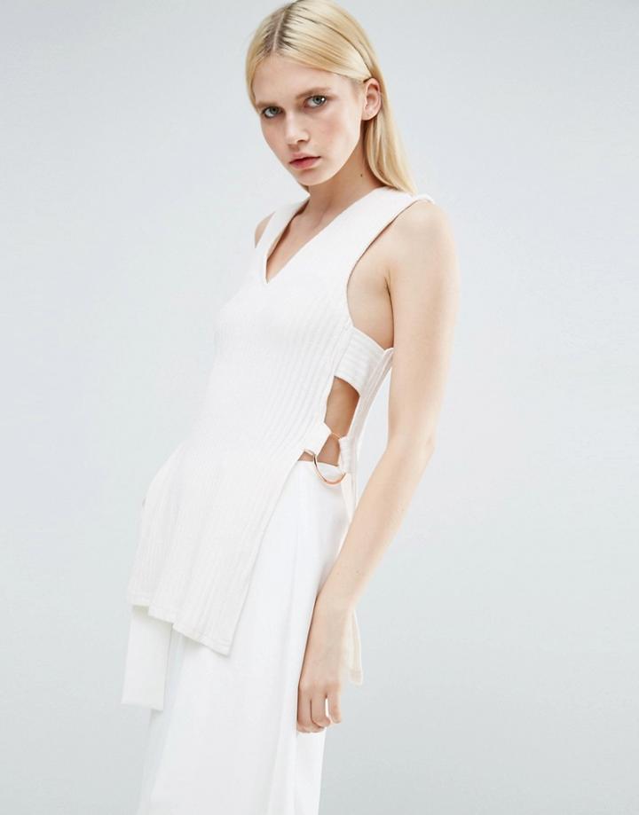 Lavish Alice Cross Back Belted Knitted Tunic - White