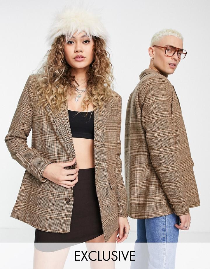 Reclaimed Vintage Inspired Unisex Plaid Dad Blazer-multi