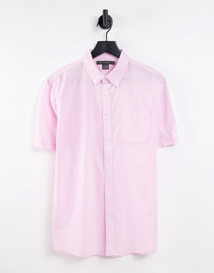French Connection Short Sleeve Linen Shirt In Pink