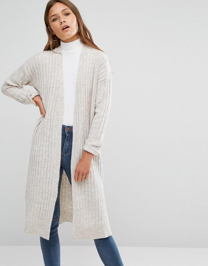 New Look Ribbed Longline Cardigan - Beige