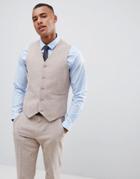 Asos Design Wedding Skinny Suit Vest In Dusky Pink Herringbone