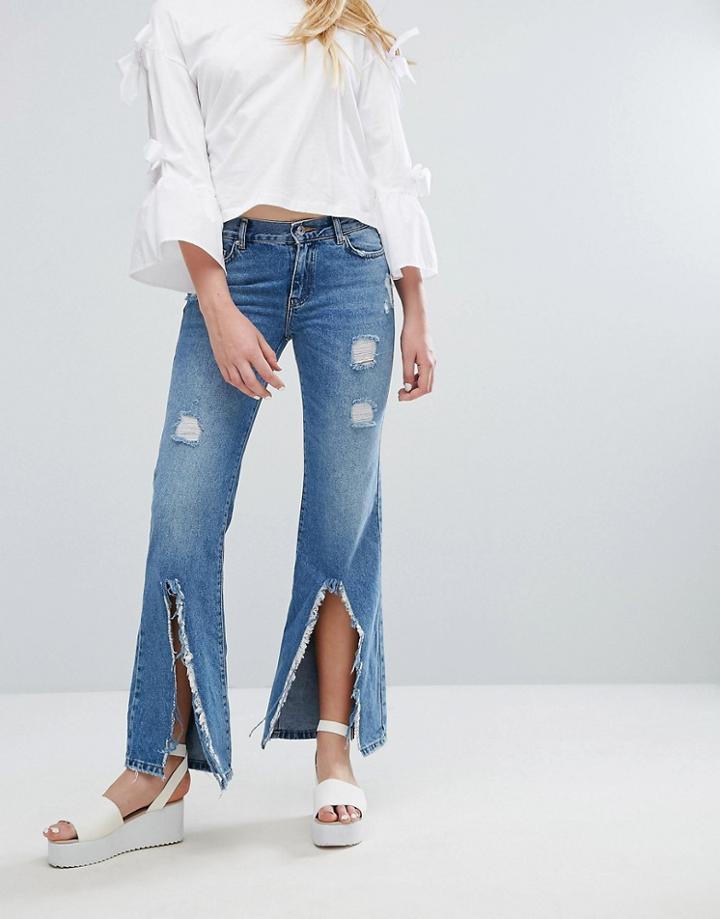 Pull & Bear Split Front Denim Jean - Blue