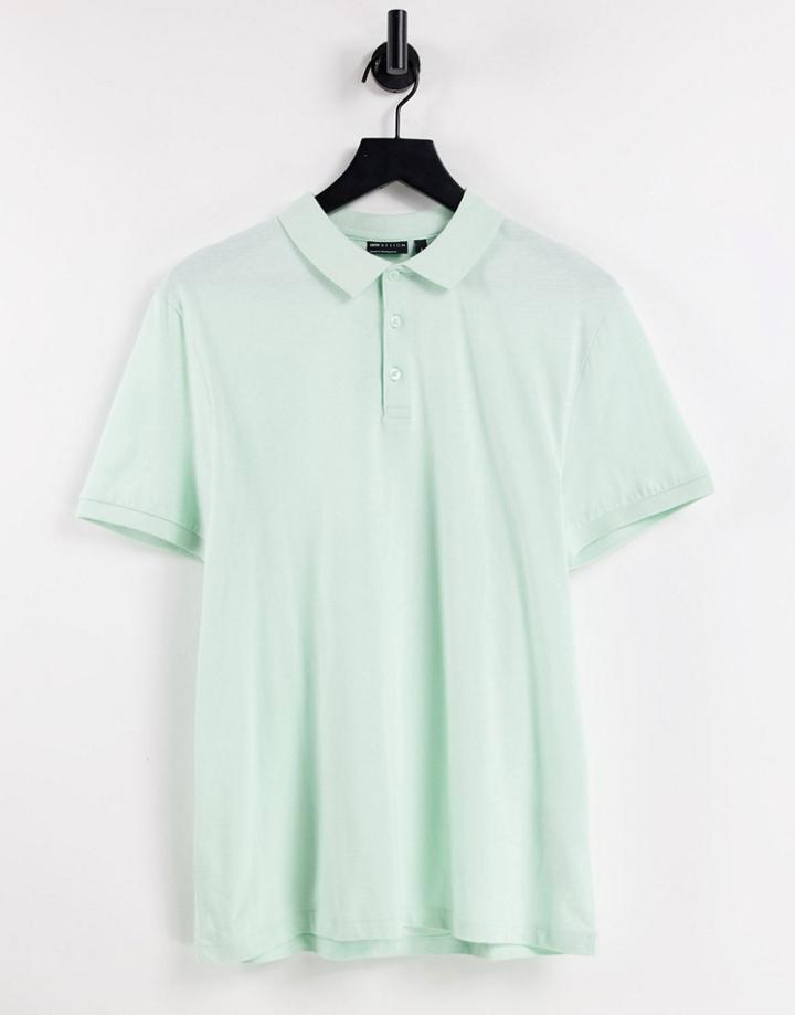 Asos Design Organic Jersey Polo In Dusty Aqua-green