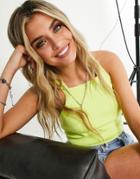 Topshop Knitted Backless Crop Top In Lime-neutral