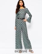 Reclaimed Vintage Wide Leg Jumpsuit In 70s Tile Print - Multi