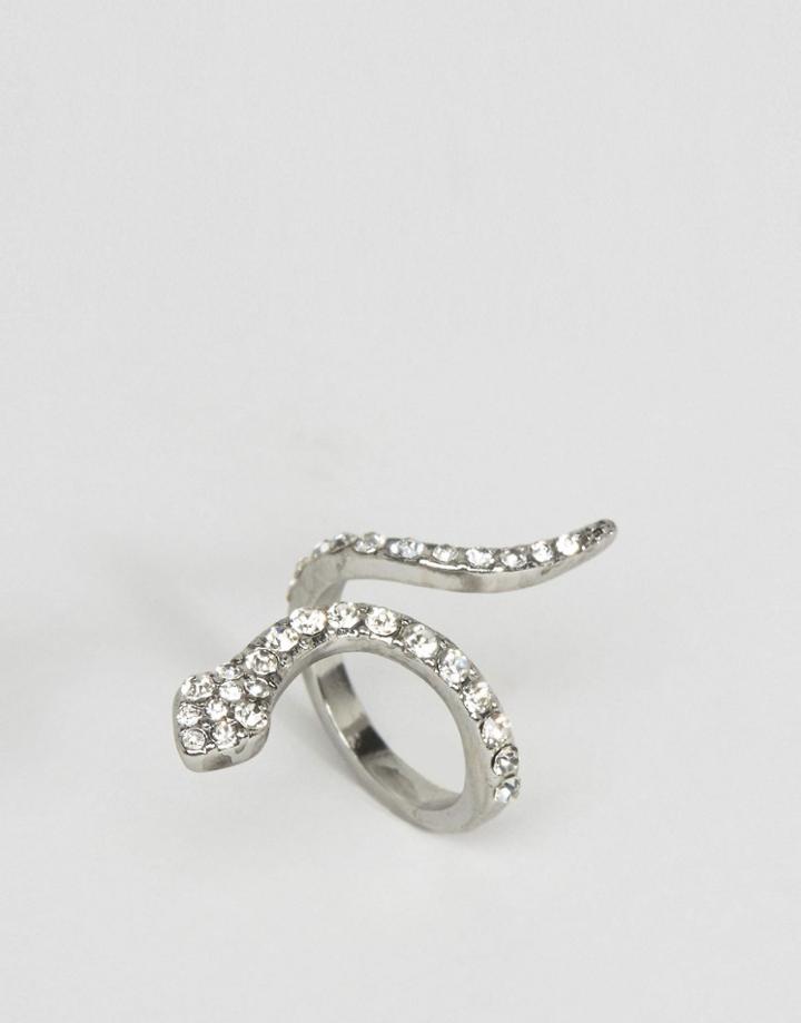 Asos Stone Snake Finger Ring - Clear