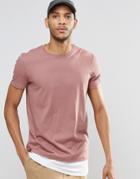 Asos Super Longline T-shirt With Contrast Hem Extender In Pink
