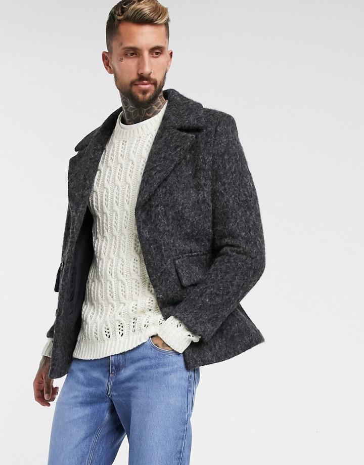 Asos Design Wool Mix Coat With Concealed Placket In Gray-grey