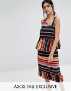Asos Tall Cotton Asymmetric Strap Pephem Top In Carnival Stripe Co-ord - Multi