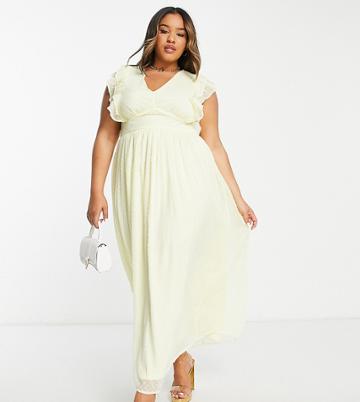 Vila Curve Bridesmaid Recycled Midi Dress With Frill Detail In Textured Yellow