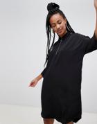 Monki Zip Neck Oversized Mini Dress In Black - Black