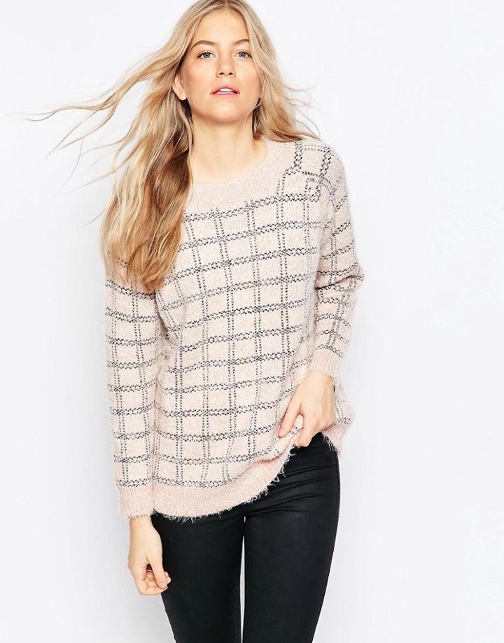 Ganni Claudia Checked Knit Sweater - Pink
