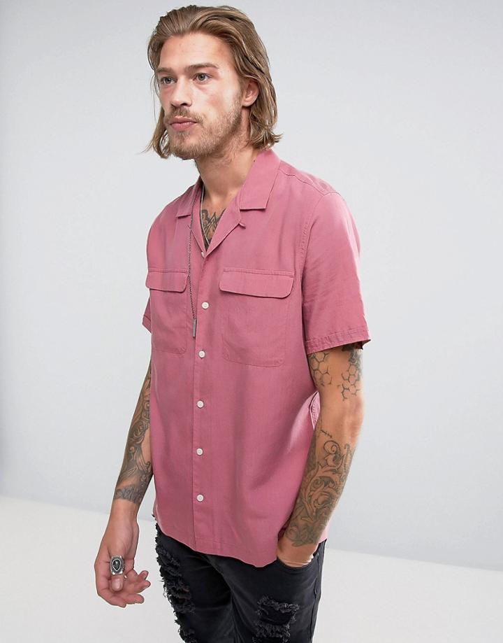 Asos Regular Fit Shirt With Revere Collar In Pink - Pink