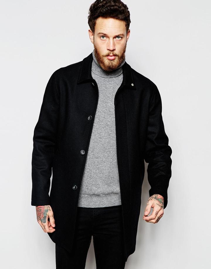 Noose & Monkey Wool Trench - Black
