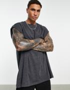 Asos Design Oversized Fit Vest In Charcoal Heather-gray