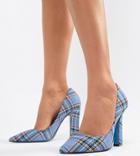 River Island Pointed Pumps In Blue Check - Blue