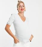 Pieces Maternity Lettuce Edge V-neck T-shirt In Pale Blue-blues