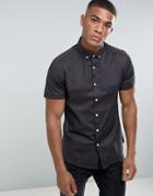 Asos Slim Shirt In Charcoal With Short Sleeves - Gray