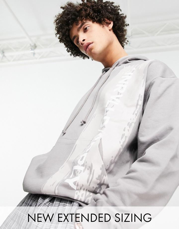 Asos Unrvlld Spply Oversized Hoodie With Abstract Graphic & Logo Prints In Gray
