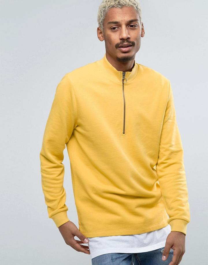 Asos Sweatshirt With Half Zip In Yellow - Yellow