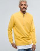 Asos Sweatshirt With Half Zip In Yellow - Yellow
