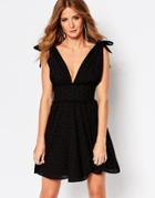 Millie Mackintosh Bow Mini Dress In Broderie Anglaise - Black