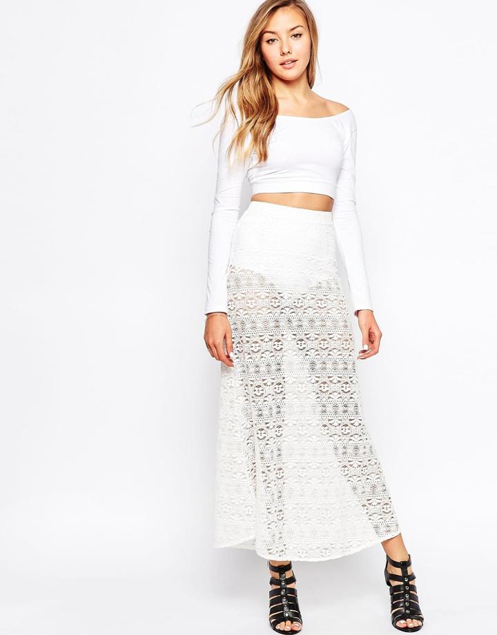 Motel Maxi Skirt In Boho Lace - White