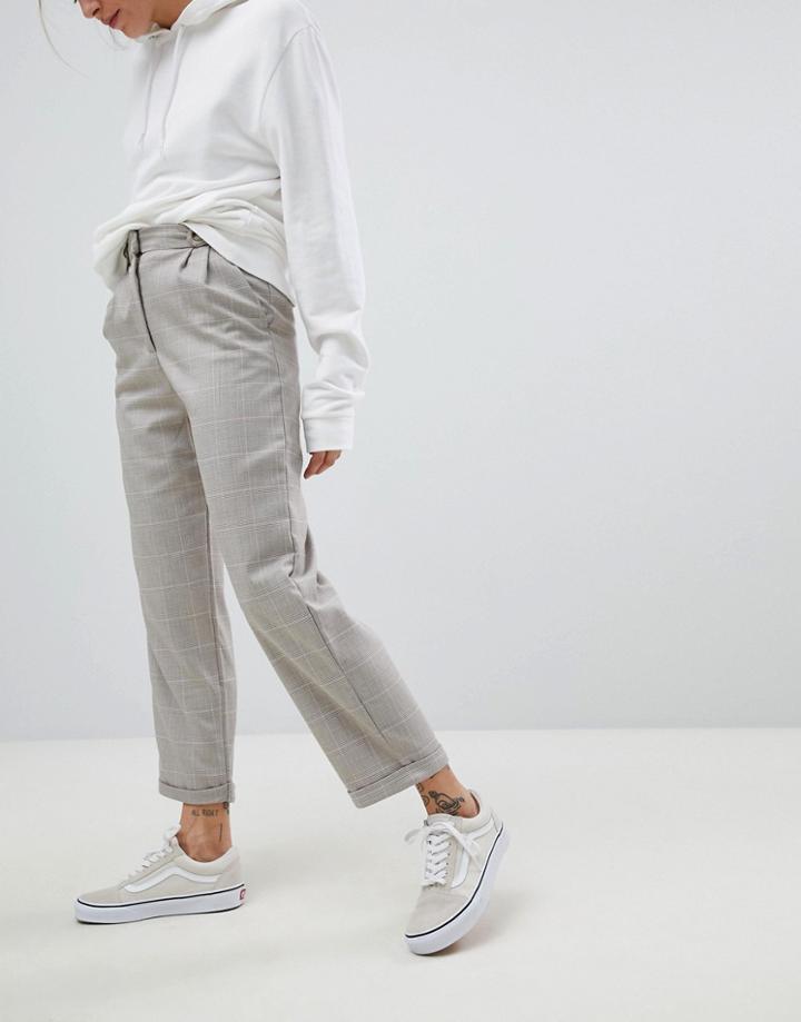 Pull & Bear Check Print Pants - Beige