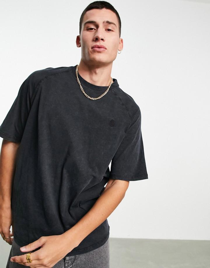 Bolongaro Trevor Washed Mock Neck T-shirt With Baseball Stitch Detail-black