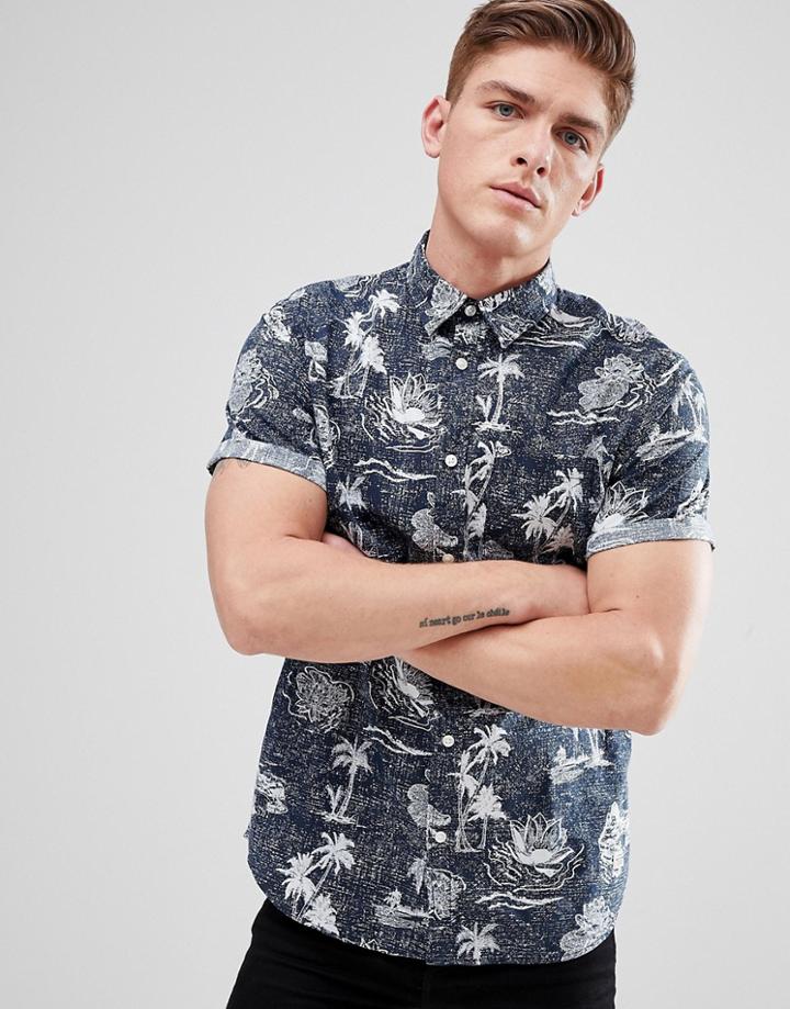 Jack & Jones Originals Short Sleeve Shirt With All Over Print - Navy