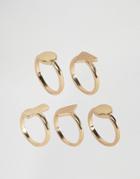 Asos Pack Of 5 Brushed Shape Stack Rings - Gold