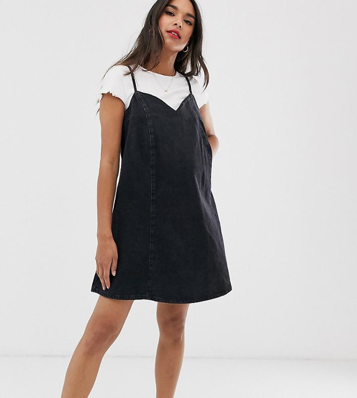 Asos Design Maternity Strappy Sweetheart Neck Skater Dress With Seam Detail - Black