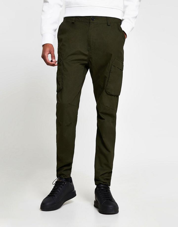 River Island Cargo Pants In Khaki-green