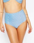 Asos Design Mix And Match Seersucker Stripe High Waist Bikini Bottom-blue