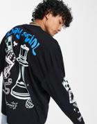 Asos Daysocial Oversized Long Sleeve T-shirt With Multi Games Prints And Logo In Black